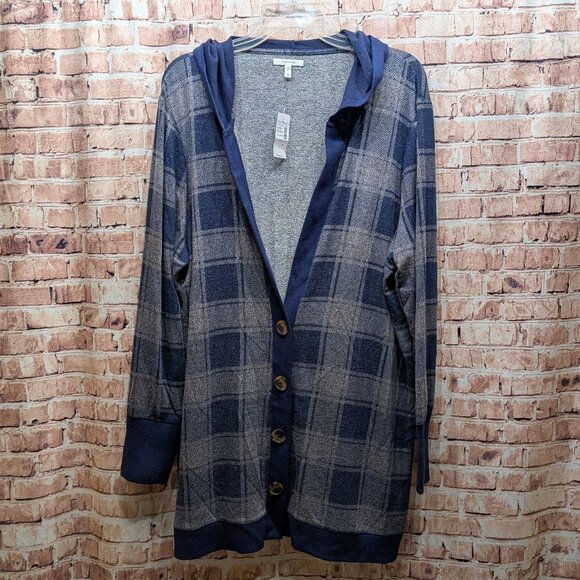 Maurices Plaid Hooded Cardigan with Button Closure Size XL NWT - Picture 1 of 11
